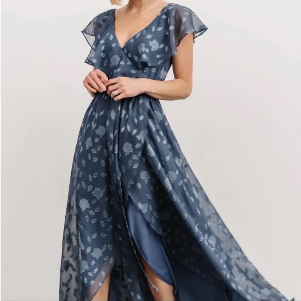 NWT Baltic Born Marion Jacquard Ruffle Maxi Dress in Pacific Blue